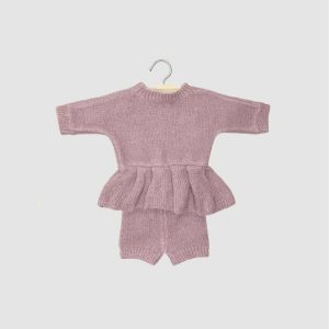 Babies – Ensemble Félicie – Tricot Rose Thé – Minikane