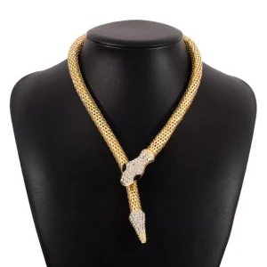 Collier Serpent, bijou en plaqué or 585 (14 carats) et en zircons naturels